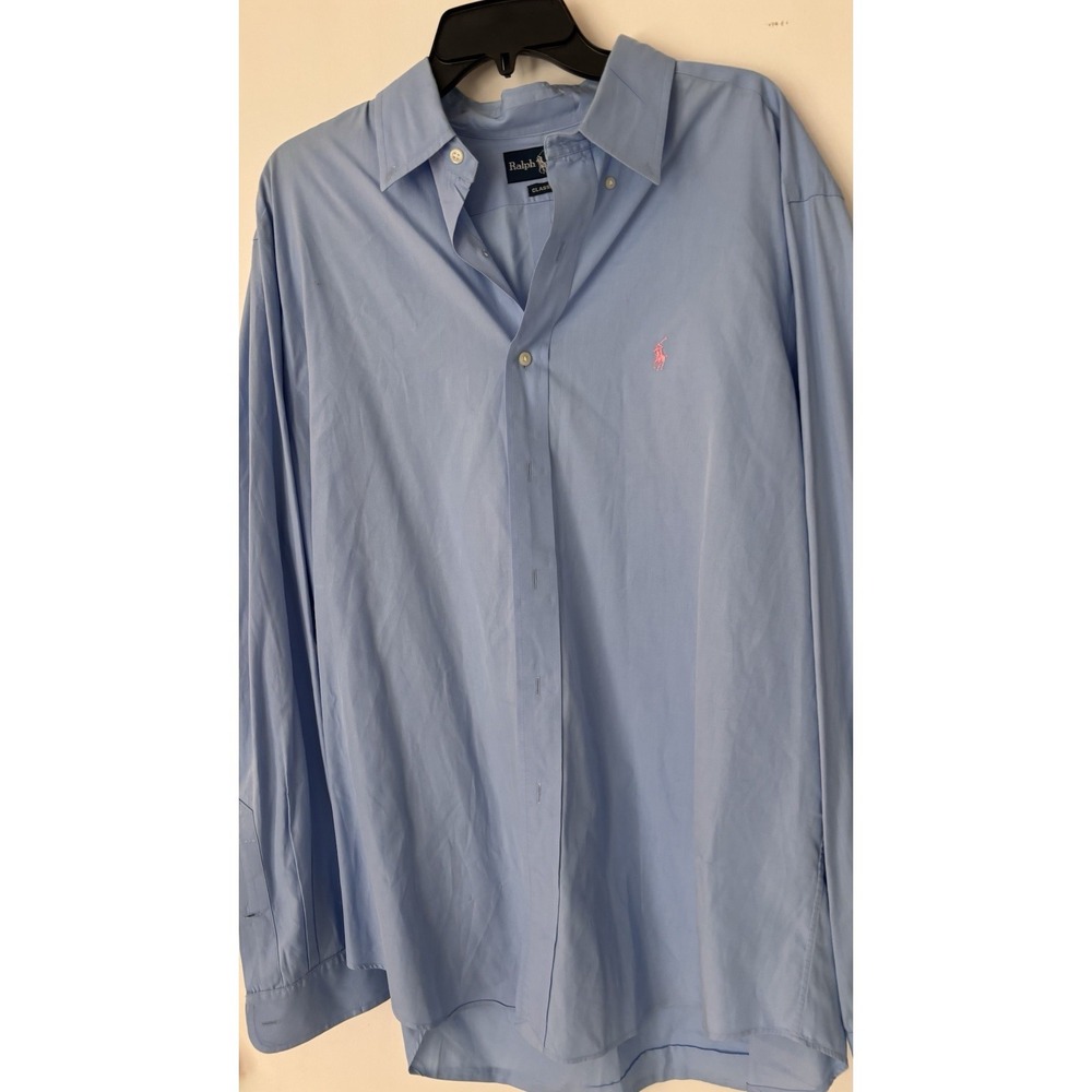 Men's Ralph Lauren Button Down Shirt Size XL Baby Blue Pink Pony Pressed Classic
